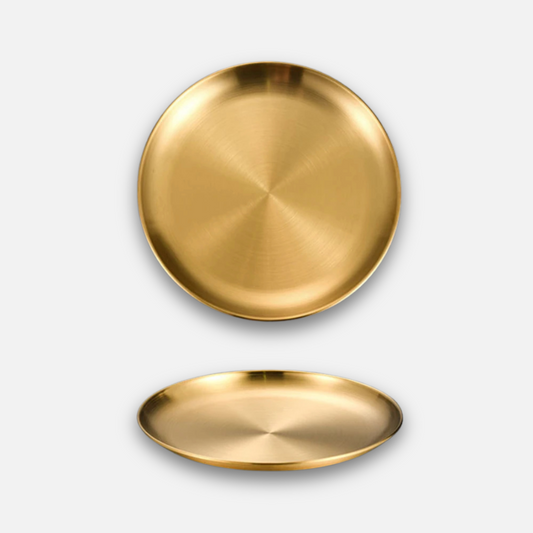 Stainless Steel Golden Round Plate (8Pcs)