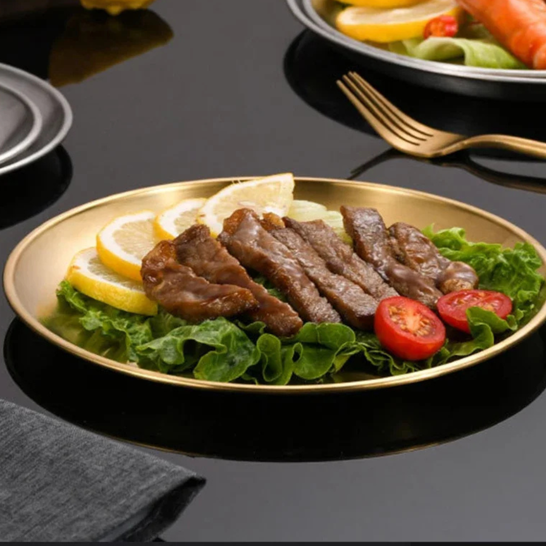 Stainless Steel Golden Round Plate (8Pcs)
