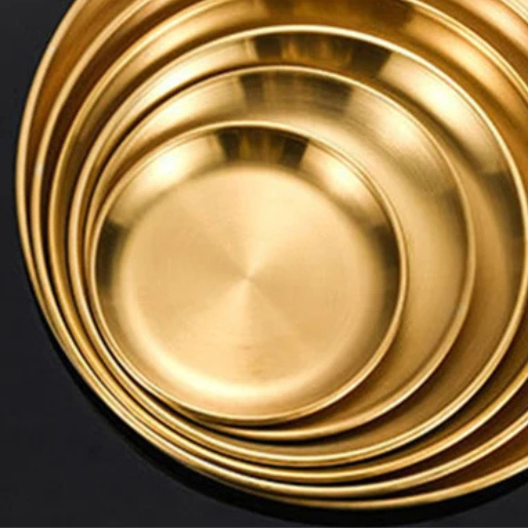 Stainless Steel Golden Round Plate (8Pcs)