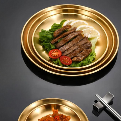 Stainless Steel Golden Round Plate (8Pcs)