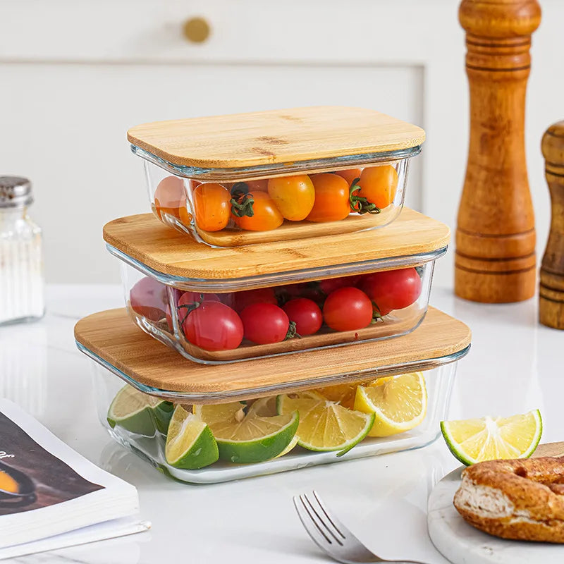 Bamboo Wooden Lid Glass Containers