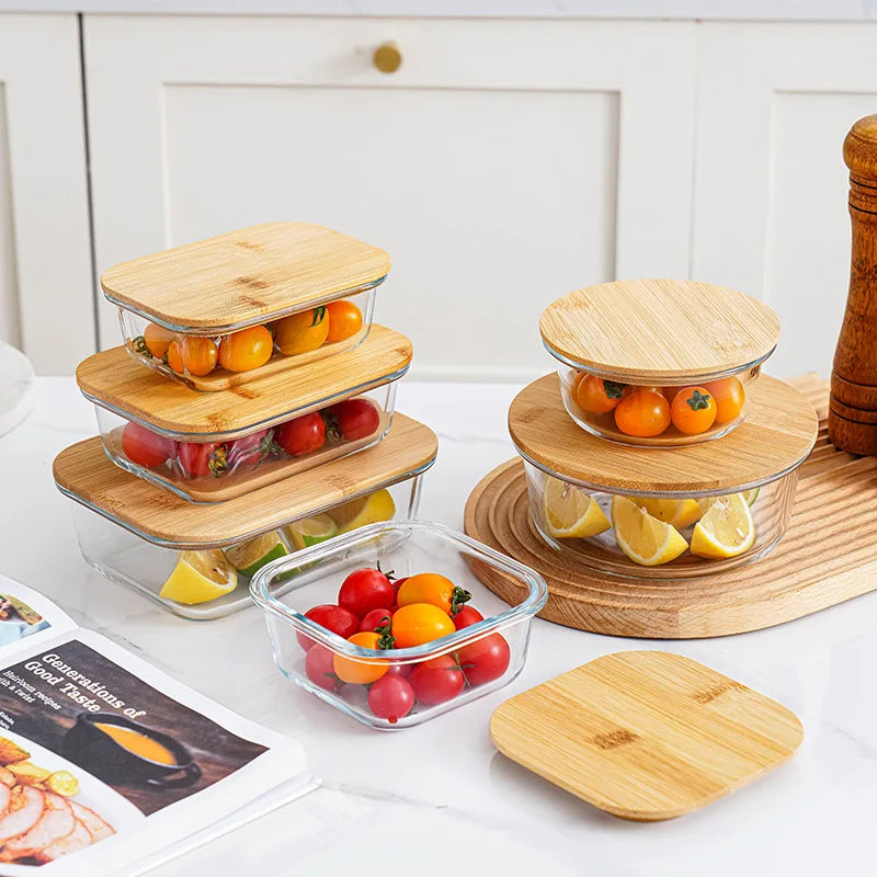 Bamboo Wooden Lid Glass Containers